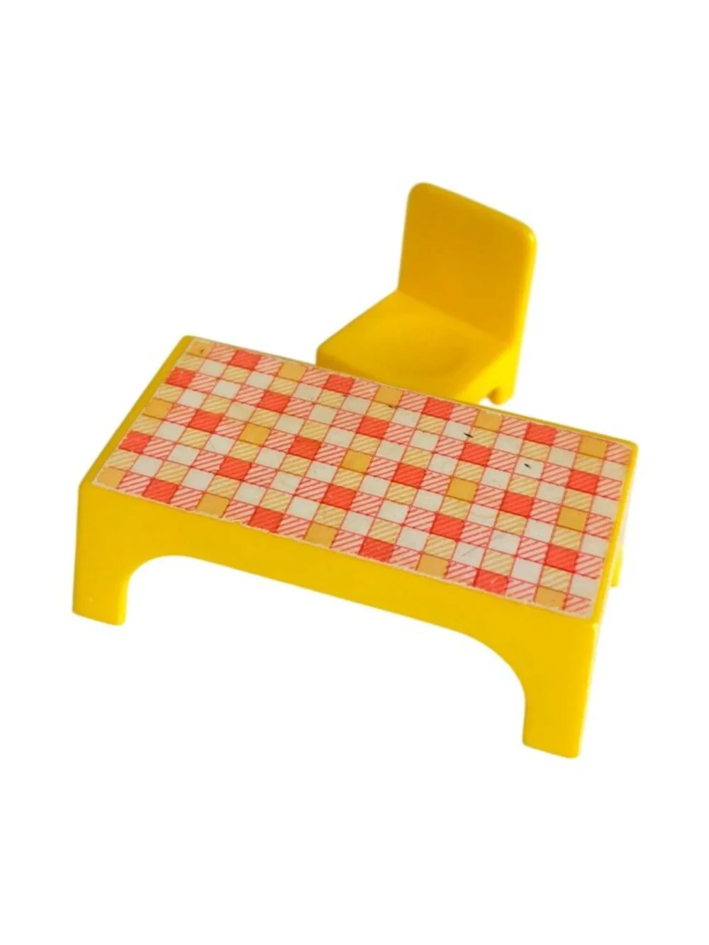 1972 Hasbro Weebles Camper Table & Chair Set Yellow Checkered Top Vintage